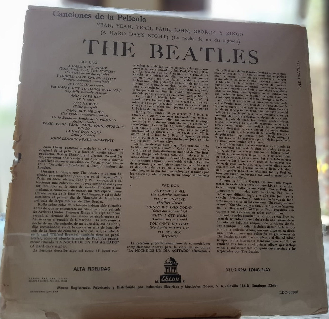 The Beatles A Hard Day's Night LP VG+ 1964 Chile ODEON