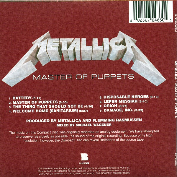 Metallica - Master of Puppets CD
