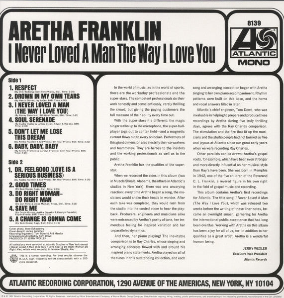 Aretha Franklin - I Never Loved a Man the Way I Love You LP Vinilo