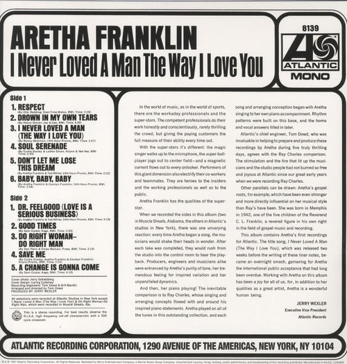 Aretha Franklin - I Never Loved a Man the Way I Love You LP Vinilo