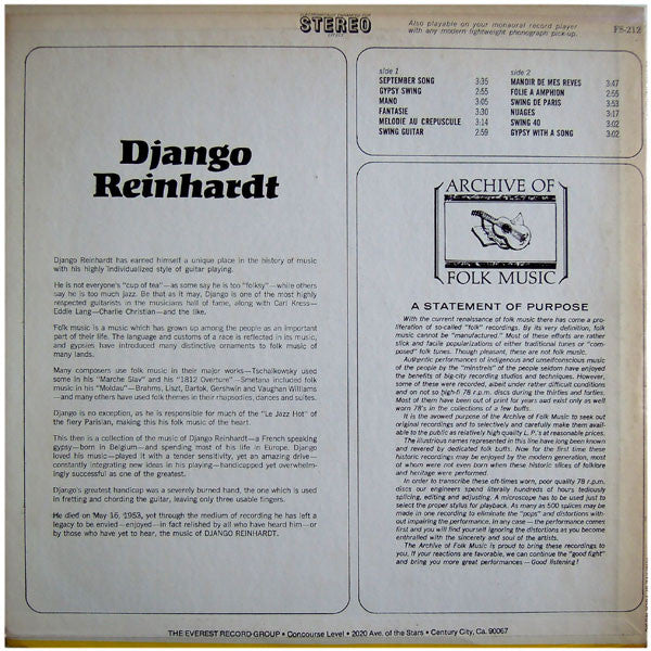 Django Reinhardt - Django Reinhardt LP VG+ 1967 USA