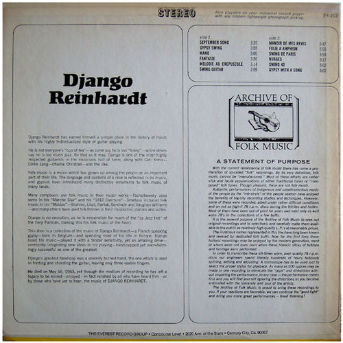 Django Reinhardt - Django Reinhardt LP VG+ 1967 USA