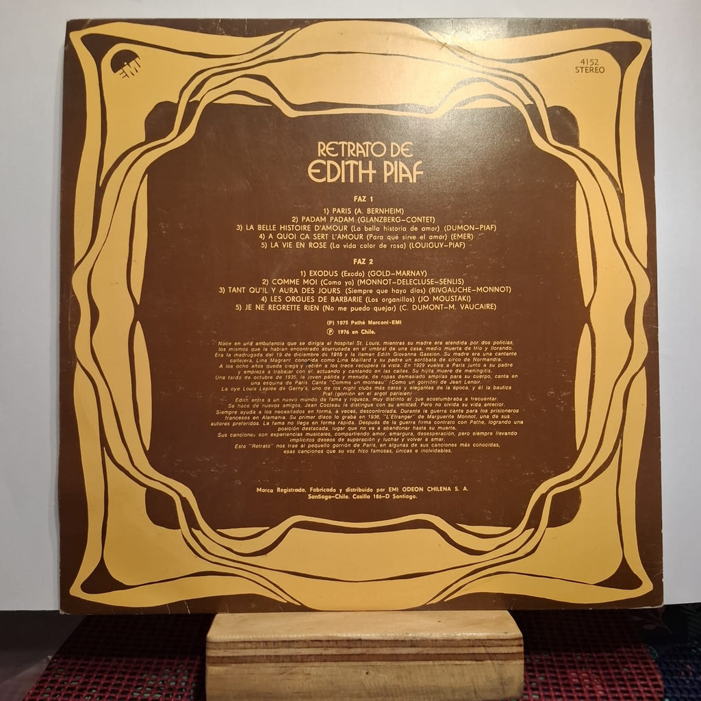 Edith Piaf - Retrato de Edith Piaf LP VG+ 1976 Chile