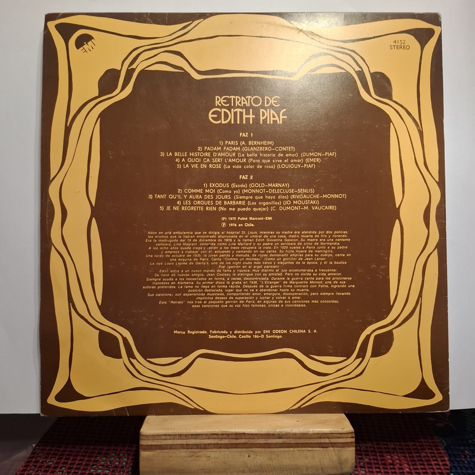 Edith Piaf - Retrato de Edith Piaf LP VG+ 1976 Chile