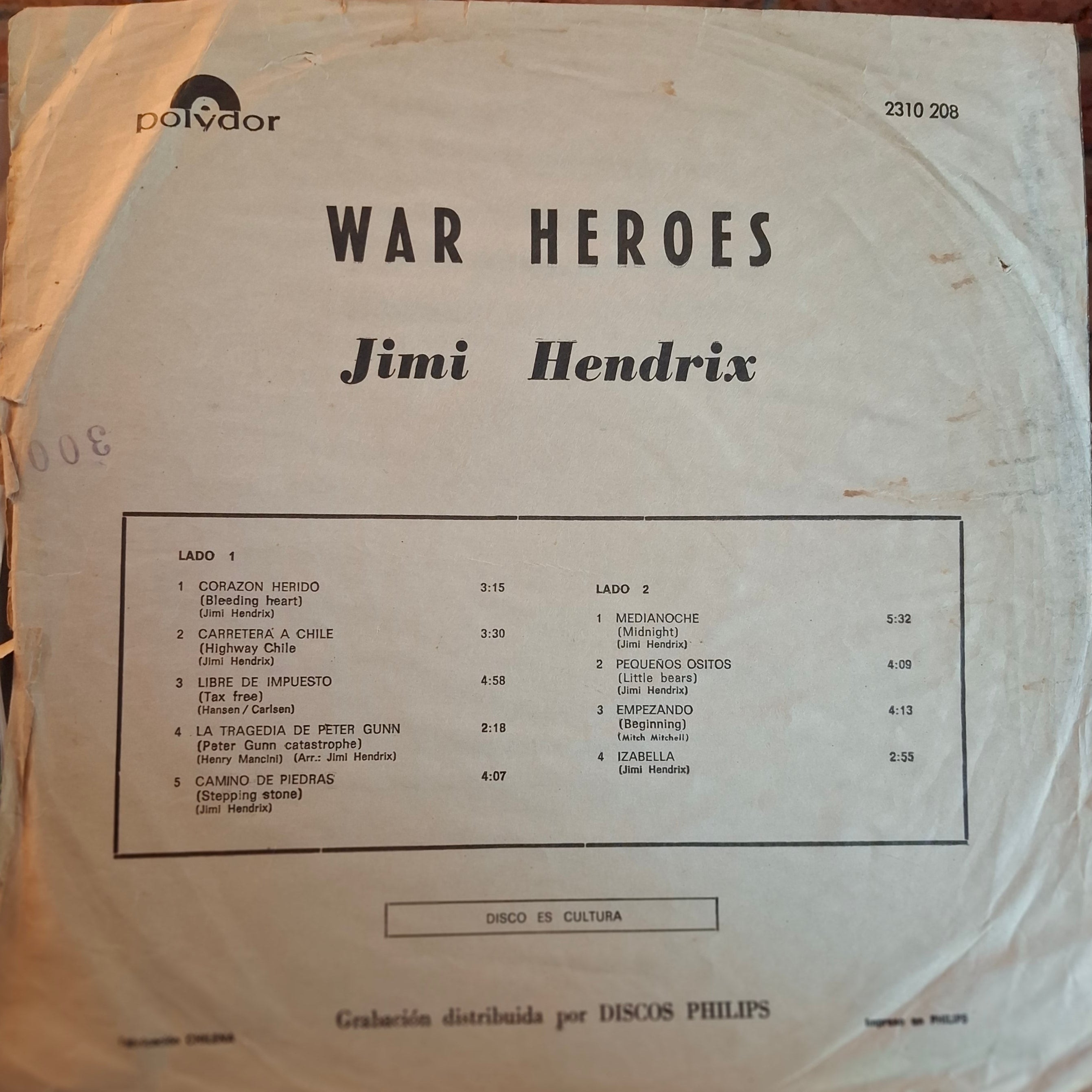 Jimi Hendrix - War Heroes LP VG 1973 Chileno