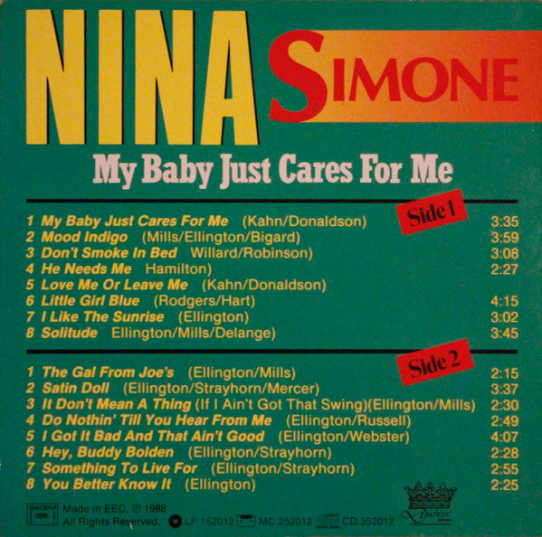 Nina Simone - My Baby Just Cares For Me LP VG+ 1988 Europa